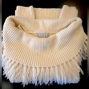 NY Style Winter White Sweater with Fringed Cowl Size Large MUST SEE